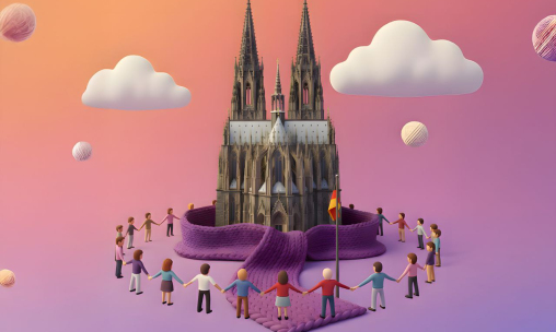 Der Längste Schal Deutschlands - Menschenkette um den Kölner Dom